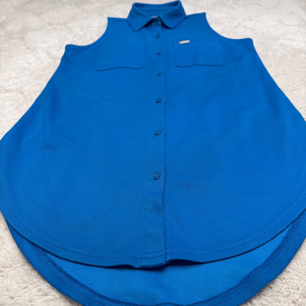 Jofit Women S Blue Sleeveless Golf Tennis Tunic Button Down Pickleball Hi-Lo Top
